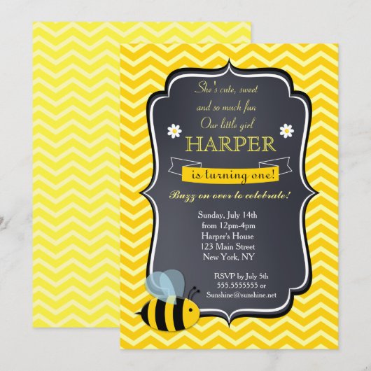 Bumble Bee Birthday Party Invitations Kaart (Voorkant / Achterkant)