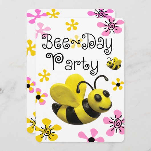 Bumble Bee Birthday Party Kaart (Voorkant / Achterkant)