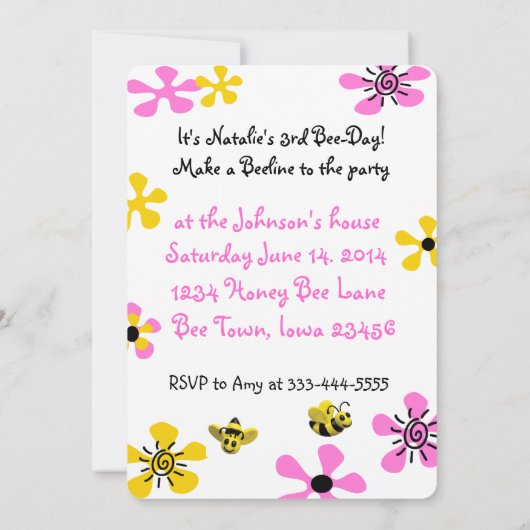 Bumble Bee Birthday Party Kaart (Achterkant)