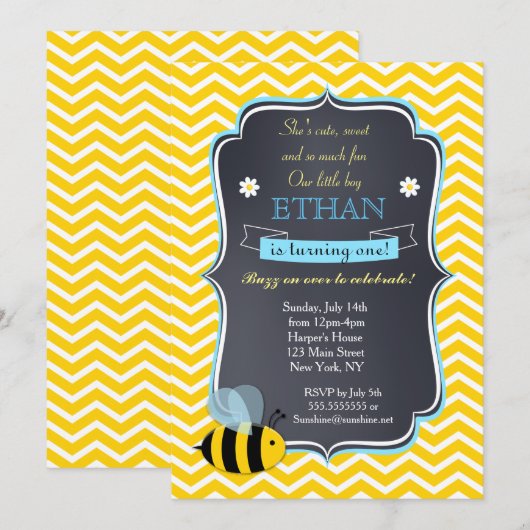 Bumble Bee Birthday Party Uitnodigingen voor jonge (Voorkant / Achterkant)