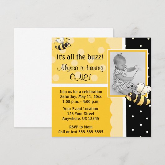 Bumble Bee Birthday Uitnodiging (Voorkant / Achterkant)