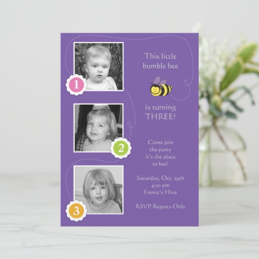 Bumble Bee Birthday Uitnodiging (Staand voorkant)