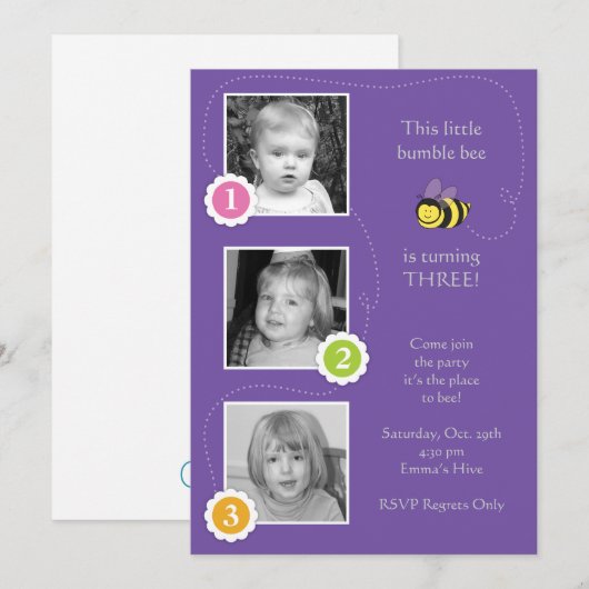 Bumble Bee Birthday Uitnodiging (Voorkant / Achterkant)