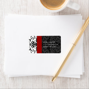 Bumble bee Black Damask Adresetiketten Red Trim Etiket