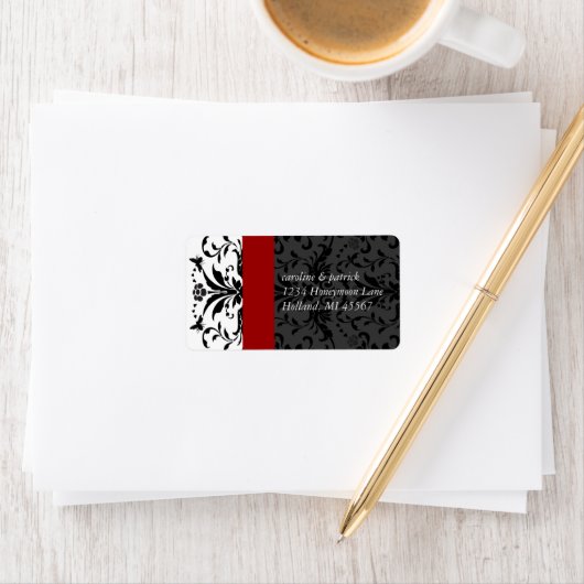 Bumble bee Black Damask Adresetiketten Red Trim Etiket (Insitu)