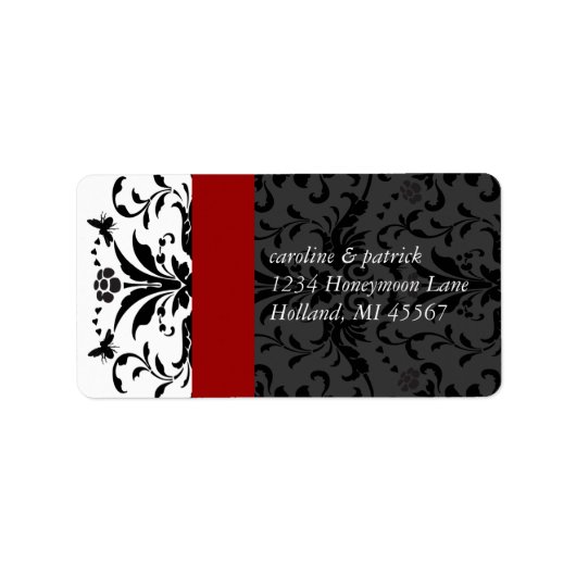 Bumble bee Black Damask Adresetiketten Red Trim Etiket (Voorkant)