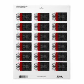 Bumble bee Black Damask Adresetiketten Red Trim Etiket (Full Sheet)