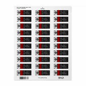 Bumble bee Black Damask Adresetiketten Red Trim Etiket (Full Sheet)