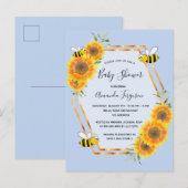 Bumble bee blue sunflower baby shower boy briefkaart (Voorkant / Achterkant)