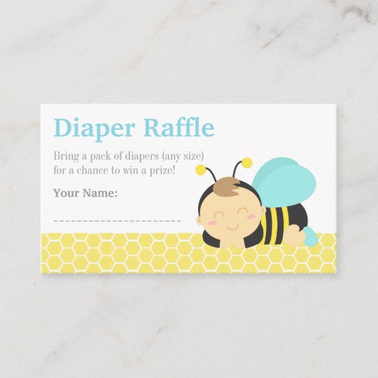 Bumble Bee Boy Baby shower, Luier Raffle Tickets Informatiekaartje (Voorkant)