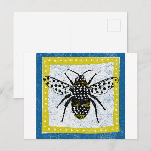 Bumble bee Briefkaart Yellow Blue Black Insect (Voorkant / Achterkant)