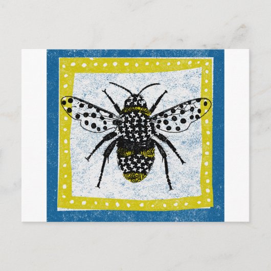 Bumble bee Briefkaart Yellow Blue Black Insect (Voorkant)