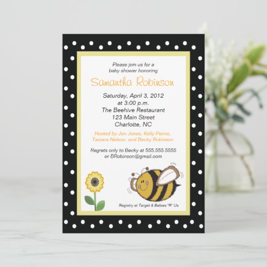 Bumble Bee Buzz 5x7 Baby shower Uitnodiging (Staand voorkant)