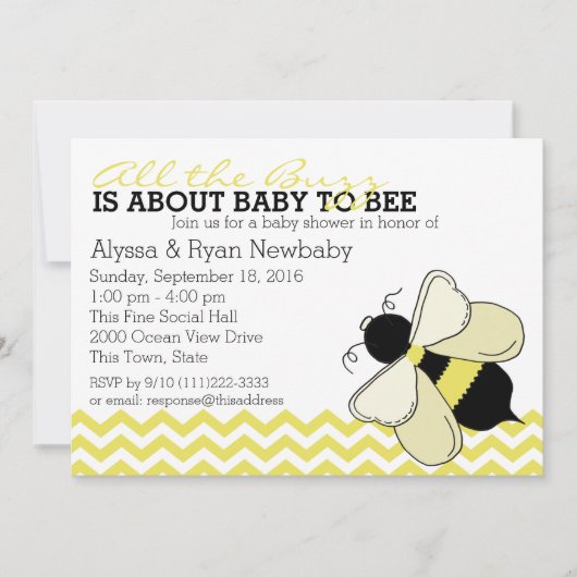 Bumble Bee Buzz-Baby shower Kaart (Voorkant)