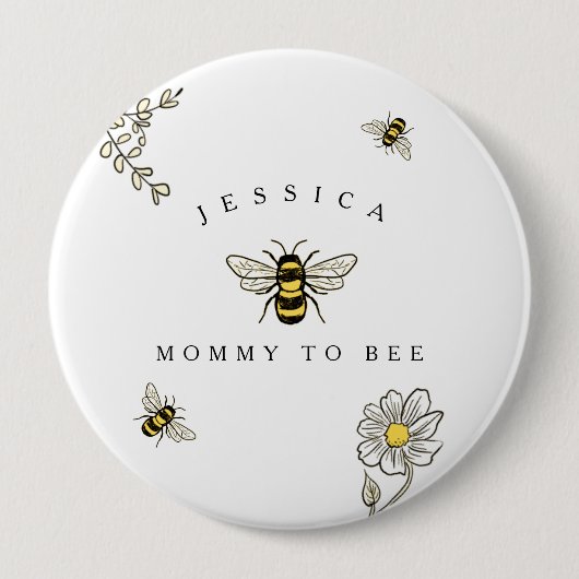 Bumble bee buzzy bijen mama naar bij ronde button 4,0 cm (Voorkant)
