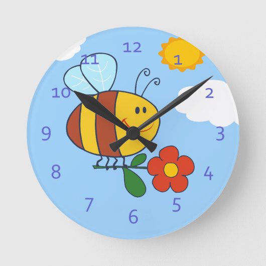Bumble Bee Cartoon Design Ronde Klok (Voorkant)