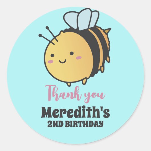 Bumble bee Cartoon Kids Birthday Party Favor Ronde Sticker (Voorkant)