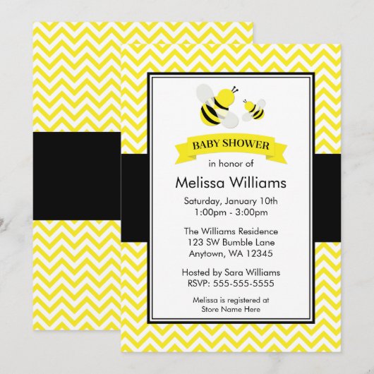 Bumble Bee Chevron Baby Douche Uitnodigingen (Voorkant / Achterkant)
