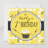 Bumble Bee Cupcake First Birthday Kaart (Voorkant)