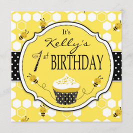 Bumble Bee Cupcake First Birthday Kaart