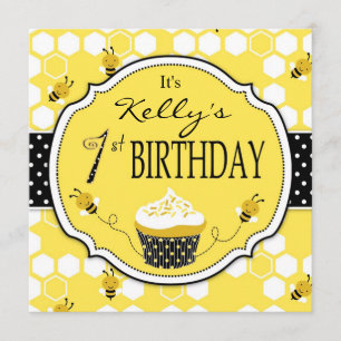 Bumble Bee Cupcake First Birthday Kaart