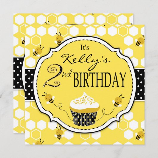 Bumble Bee Cupcake Tweede verjaardag Kaart (Voorkant / Achterkant)