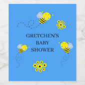 Bumble Bee Custom Baby shower Blue Wijn Etiket (Enkel label)