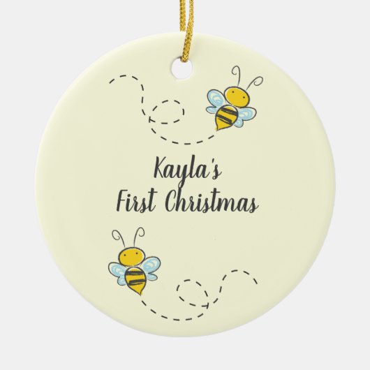 Bumble Bee Custom First Kerstkeramische versiering Keramisch Ornament (Voorkant)