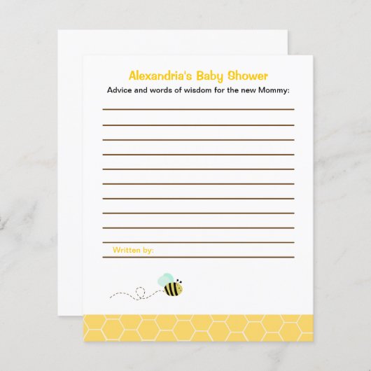 Bumble bee Custom Flyer Baby shower Advice Kaarten (Voorkant / Achterkant)