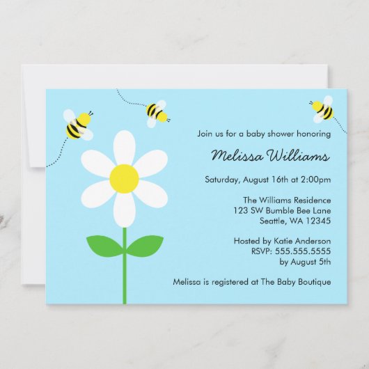 Bumble Bee Daisy Baby Shower Invitations Kaart (Voorkant)