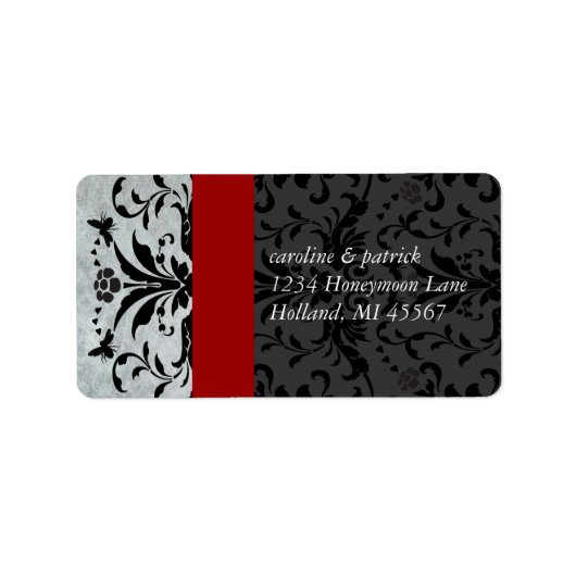 Bumble bee Damask Adresetiketten Red Trim Etiket (Voorkant)