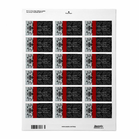 Bumble bee Damask Adresetiketten Red Trim Etiket (Full Sheet)