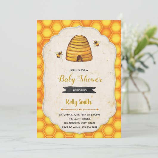 Bumble bee douche verjaardagsuitnodiging kaart (Staand voorkant)