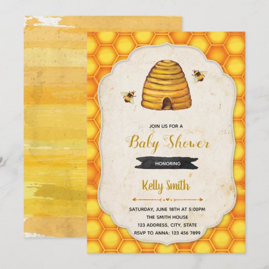 Bumble bee douche verjaardagsuitnodiging kaart (Voorkant / Achterkant)