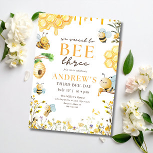 Bumble Bee Drie Verjaardagsuitnodiging Kinderfeest Kaart