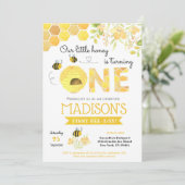 Bumble Bee Eerste 1e verjaardag Uitnodigingen (Staand voorkant)