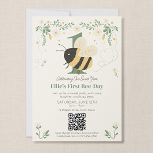Bumble Bee Eerste Verjaardagsfeest QR-code Kaart