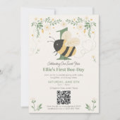 Bumble Bee Eerste Verjaardagsfeest QR-code Kaart (Voorkant)