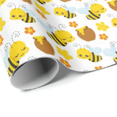 Bumble Bee en Bloemen Patroon Cadeaupapier (Rol Hoek)