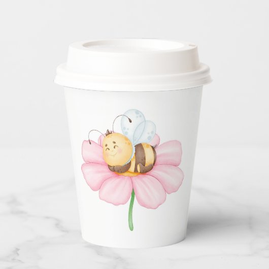 Bumble Bee en Flower Paper Cups Papieren Bekers (Voorkant)