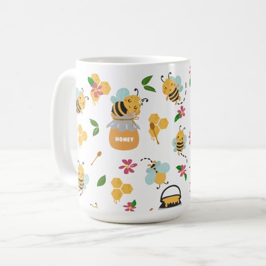 Bumble bee en honing patroon koffiemok (Voorkant links)