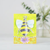 Bumble Bee en Paarse Daisy Briefkaart (Staand voorkant)