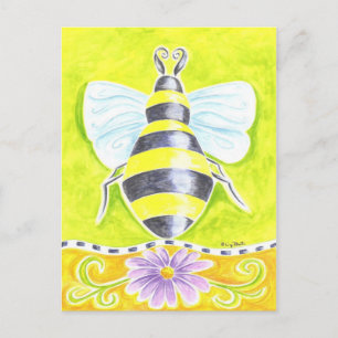 Bumble Bee en Paarse Daisy Briefkaart