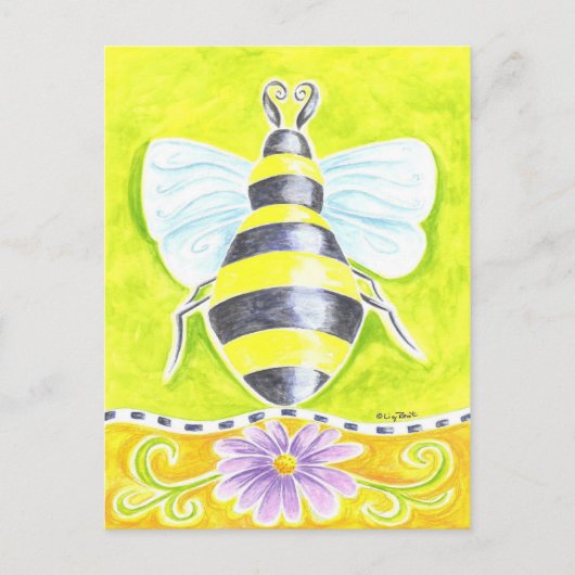 Bumble Bee en Paarse Daisy Briefkaart (Voorkant)