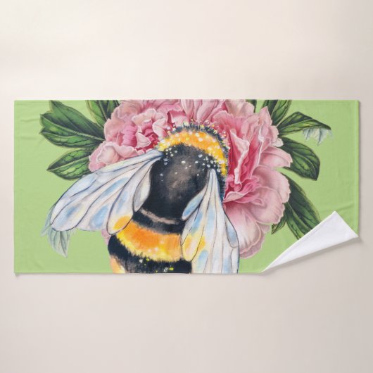 Bumble bee en Peony Bad Handdoek (Badhanddoek)