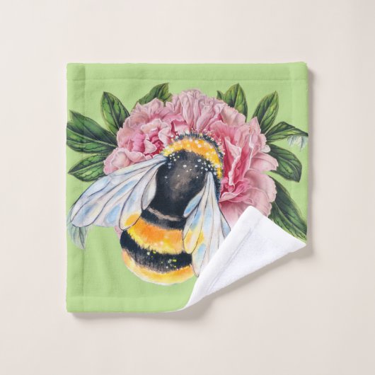 Bumble bee en Peony Bad Handdoek (Wasdoekje)