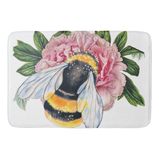 Bumble bee en Peony Badmat (Voorkant)
