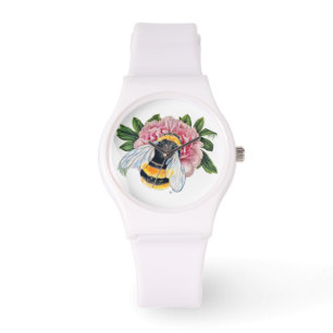 Bumble bee en Peony Horloge
