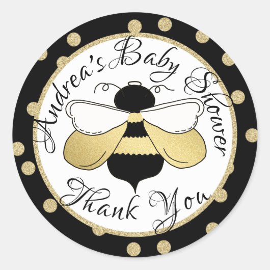 Bumble Bee en Polka Dots Baby shower Ronde Sticker (Voorkant)