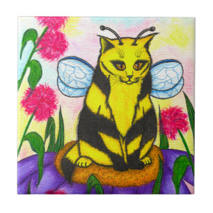 Bumble Bee Fairy Cat Fantasy Art Tile Tegeltje